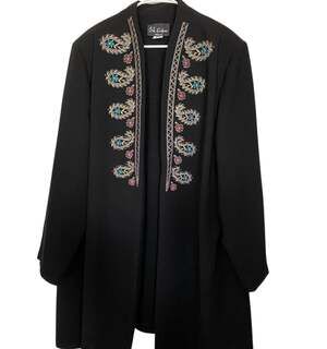 Vintage S.L. Fashions Black Embroidered Long Sleeve Overcoat Size 24W